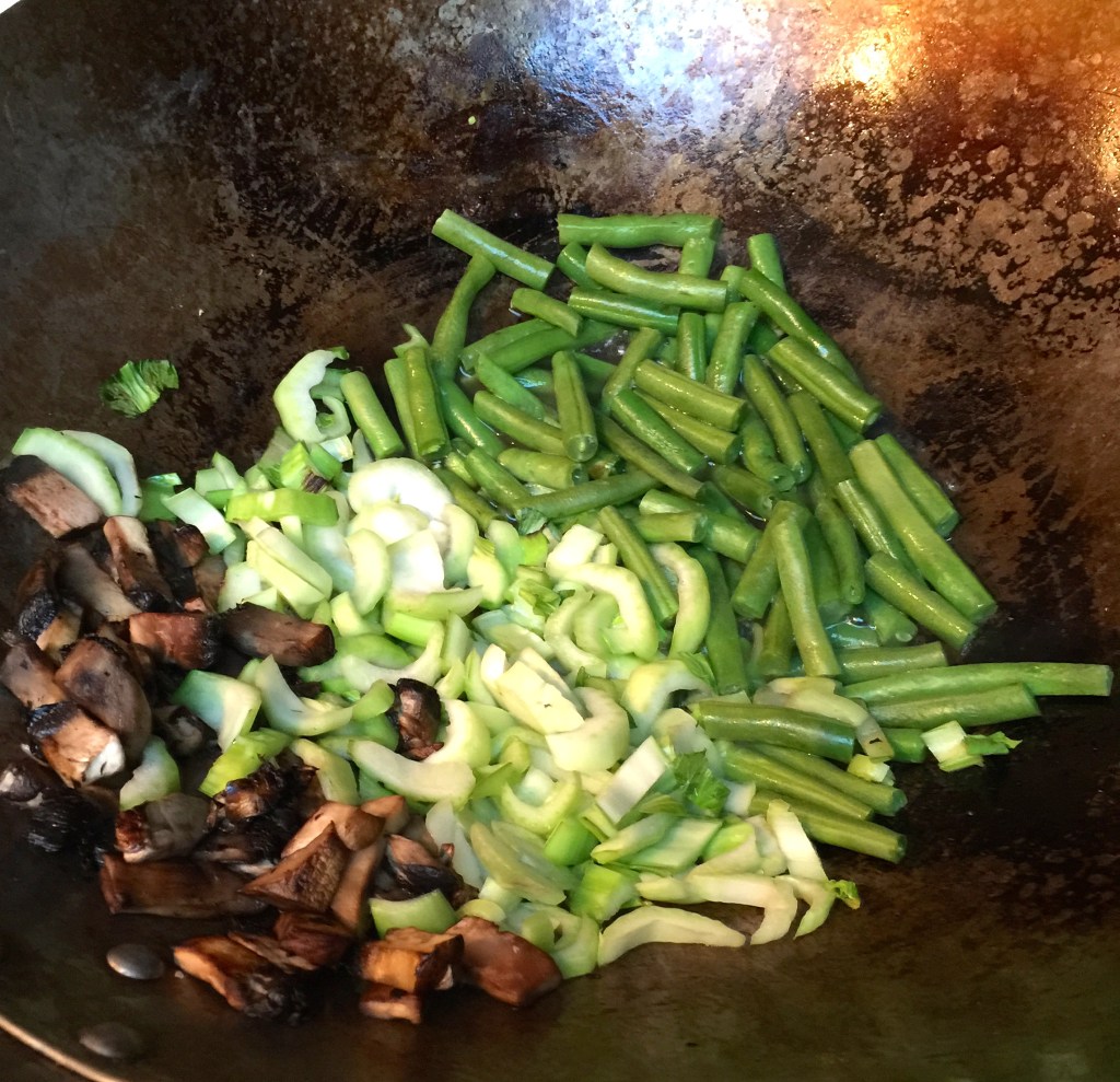 mushrooms bok choy and beans