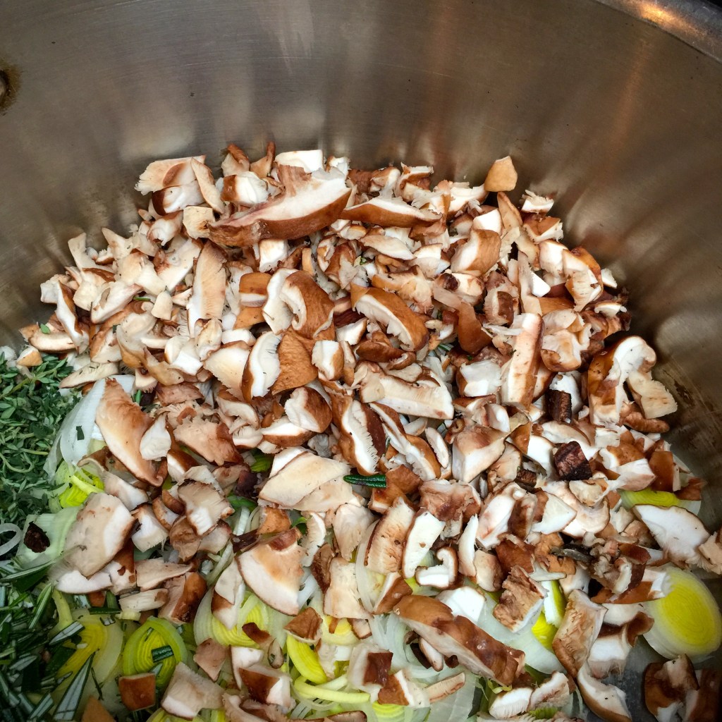 mushroom leek soup prep