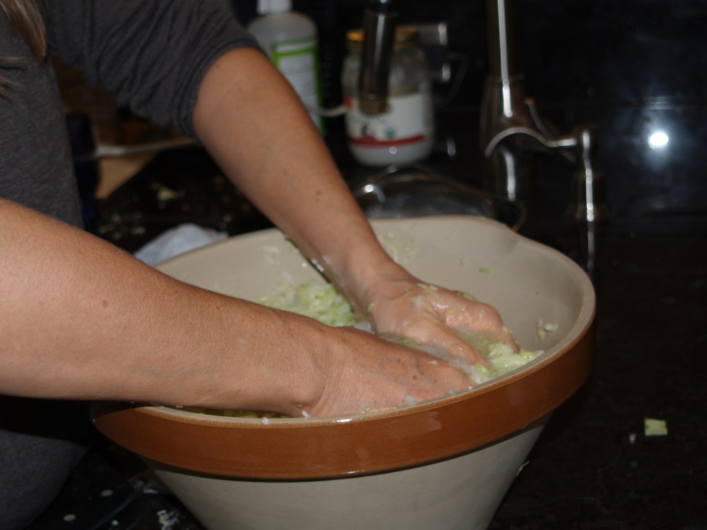 massaging the cabbage