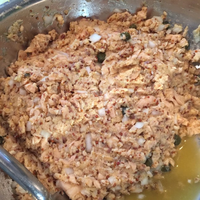 combined salmon cake batter